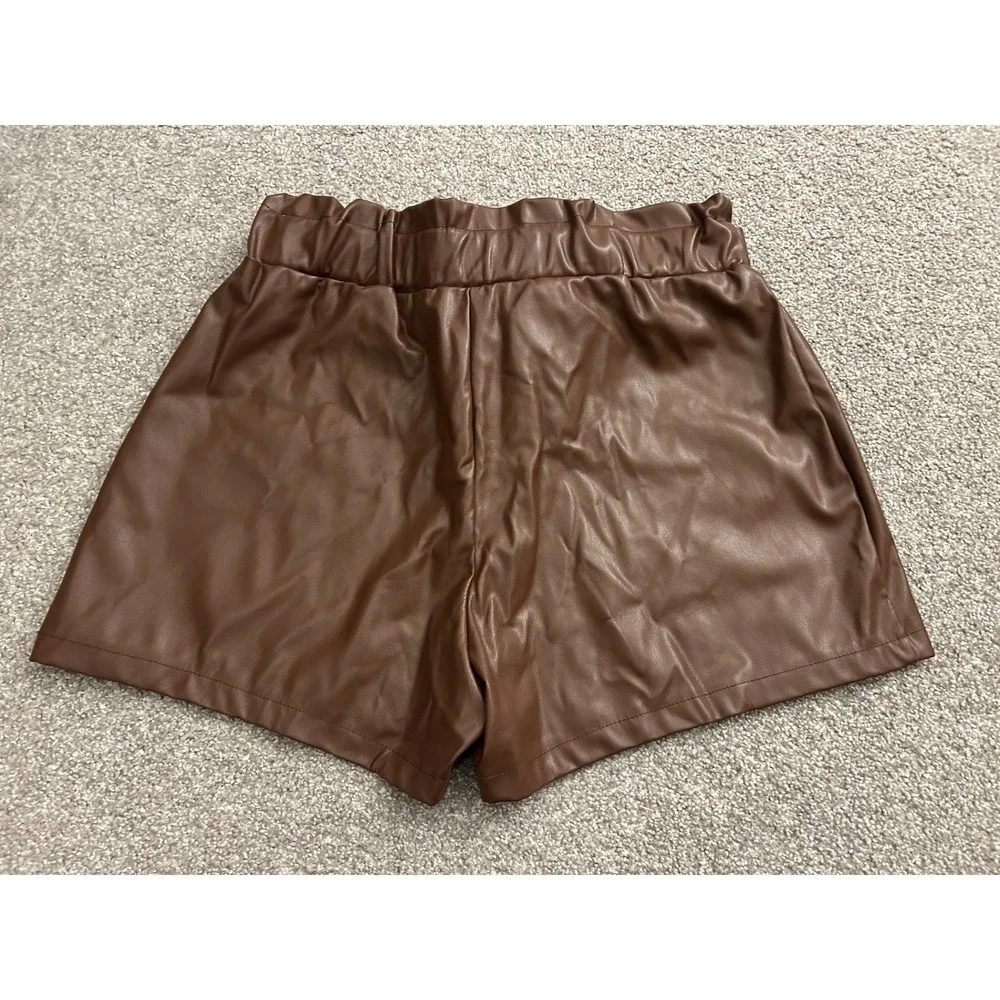 VTG‎ Jolie & Joy Faux Leather Shorts Womens Large Brown Excellent Paperbag Waist